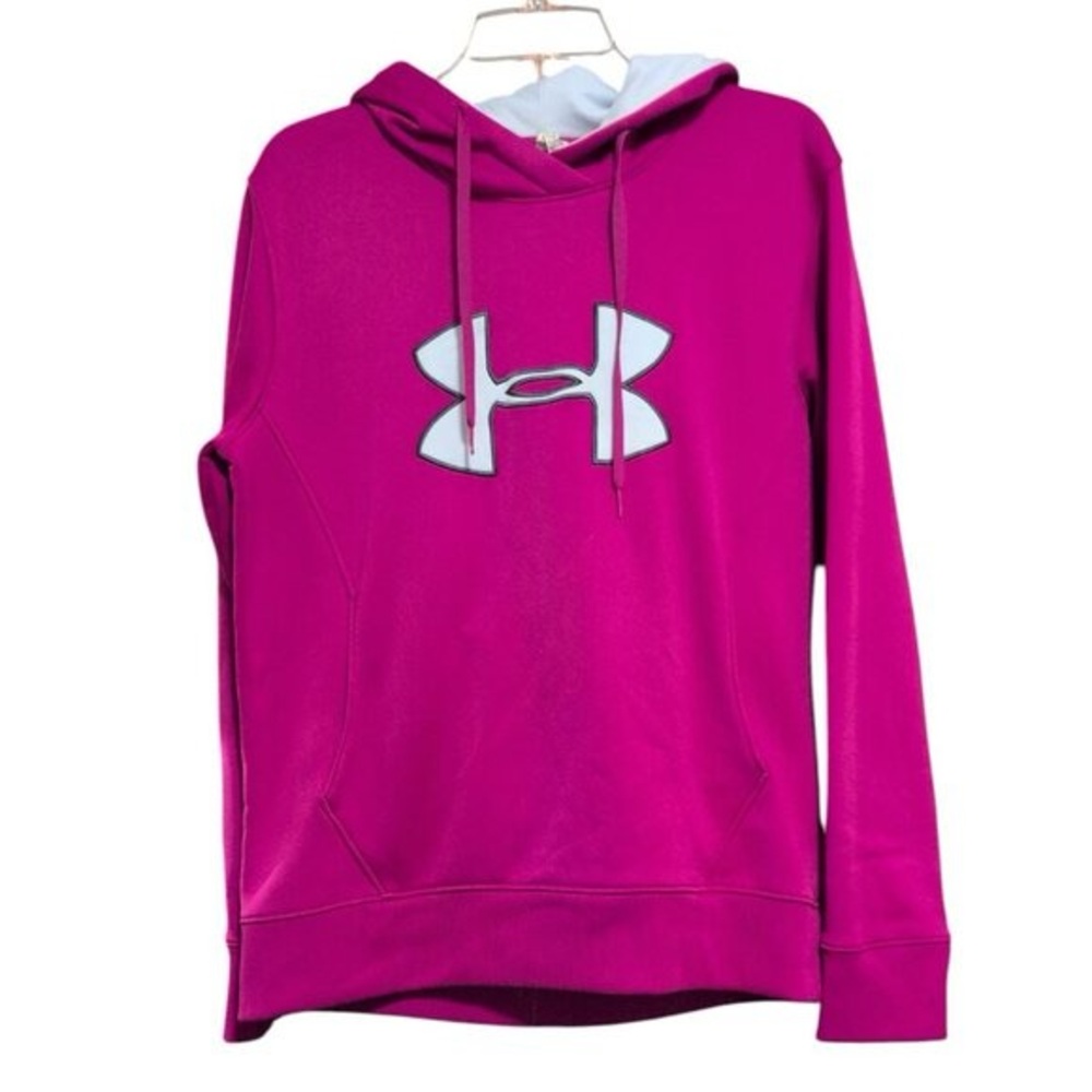 Under Armour Hoodie Pullover Pink Large Logo Cold Gear Hoodie with Pocket